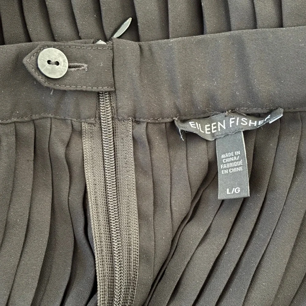 EUC Eileen Fisher Knife Pleated Wide Ankle Pants‎ Sz L Black Skirt Chic